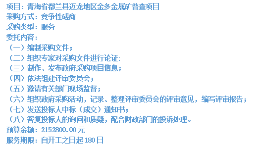 青海省都蘭縣邁龍地區(qū)金多金屬礦普查項目